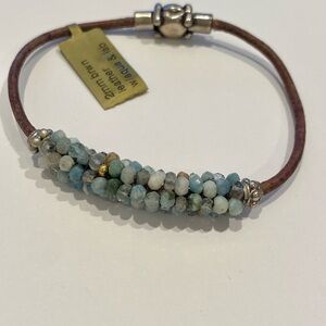 Martell Studio aquamarine & labradorite beaded Leather Bracelet